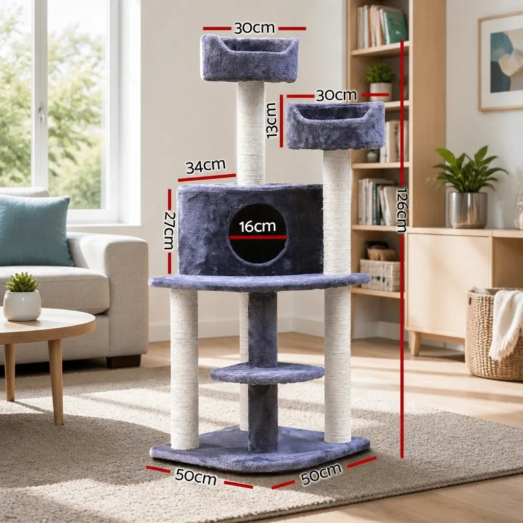 Cat Tree Scratching Post Multi-Level Climbing Perch 126cm Grey