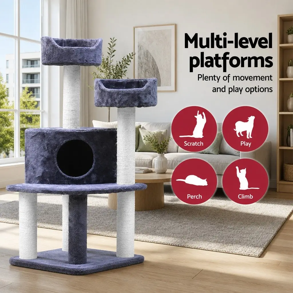 Cat Tree Scratching Post Multi-Level Climbing Perch 126cm Grey