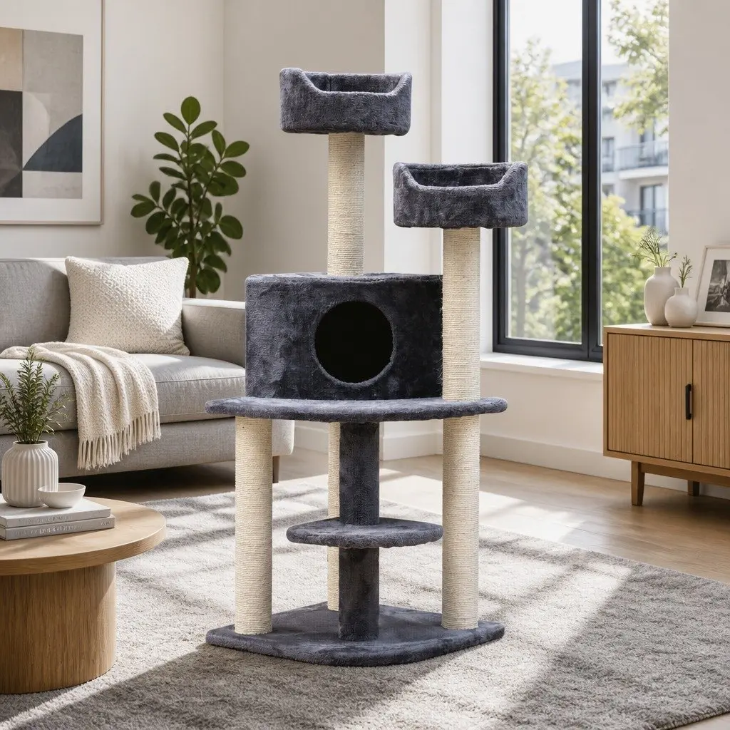Cat Tree Scratching Post Multi-Level Climbing Perch 126cm Grey