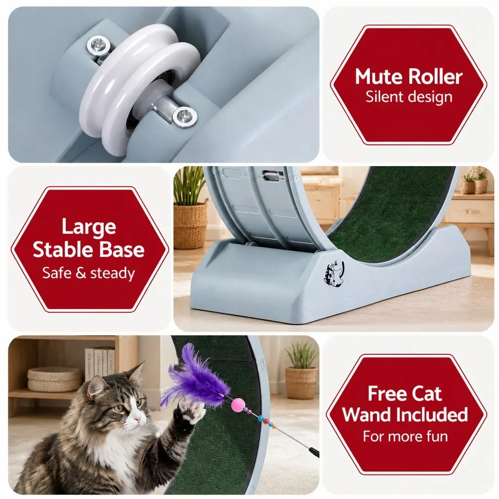 Cat Exercise Wheel Indoor 78cm Mute Roller Safety Lock Detachable Blue Green