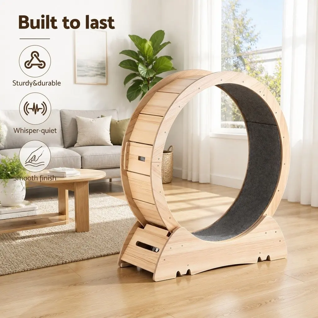 Wooden Cat Exercise Wheel Indoor Treadmill 91cm Large Natural