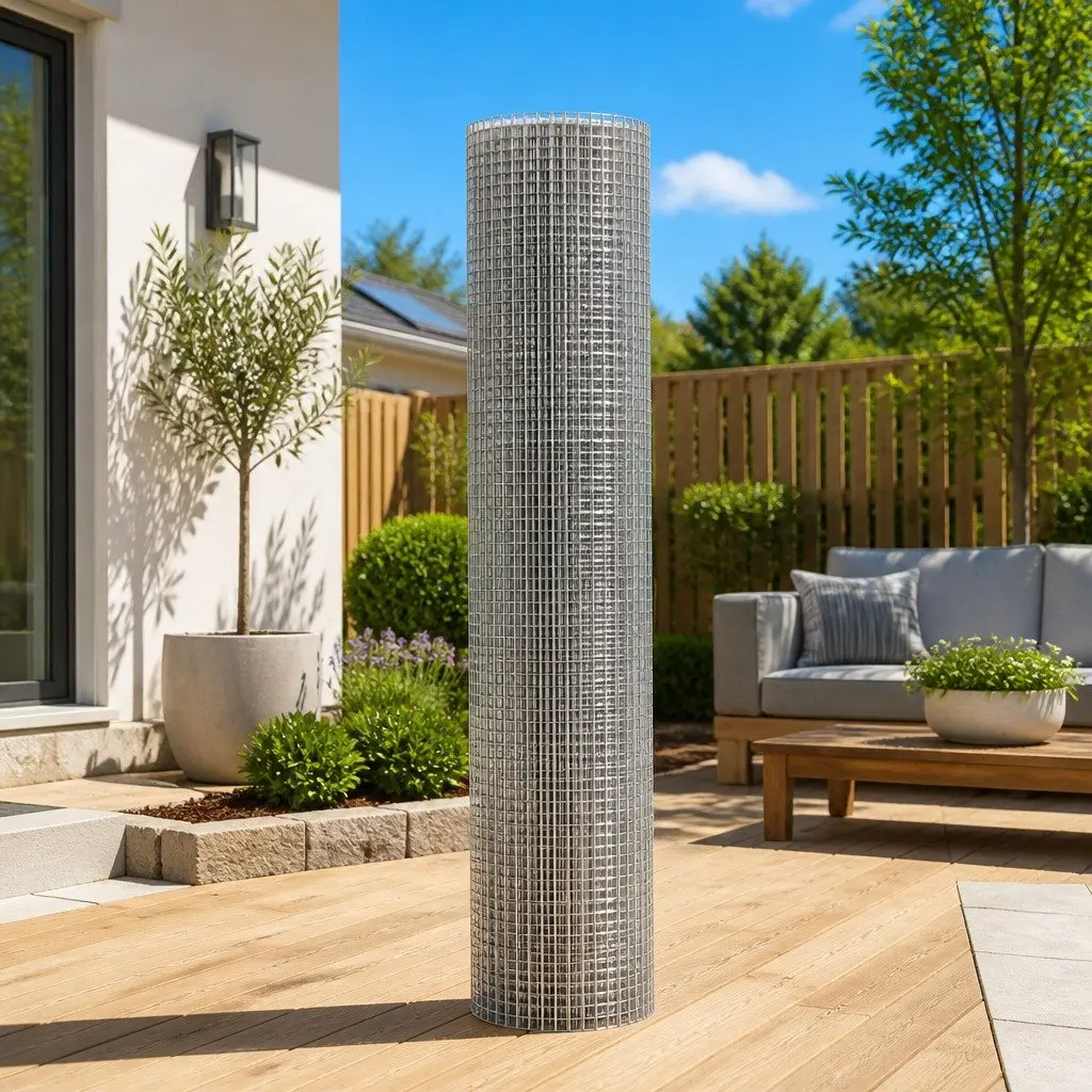 Welded Wire Mesh Poultry Netting Fence 25m x 1.2m Silver for Garden Coops and Farm Use