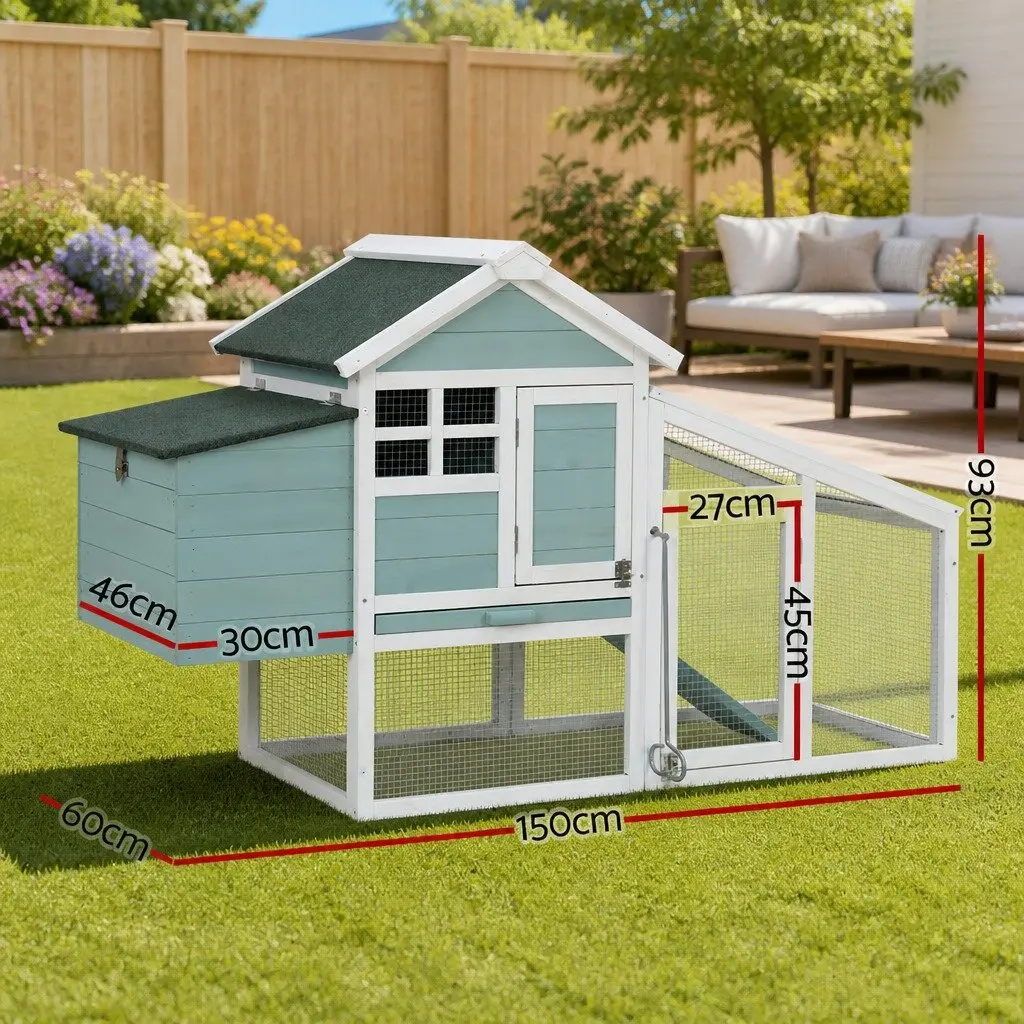 Wooden Chicken Coop Rabbit Hutch 150cm Large Pet House Green and White