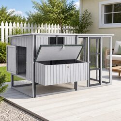 Chicken Coop 219cm Rabbit Hutch Poultry Cage Outdoor Enclosure Wood Grey