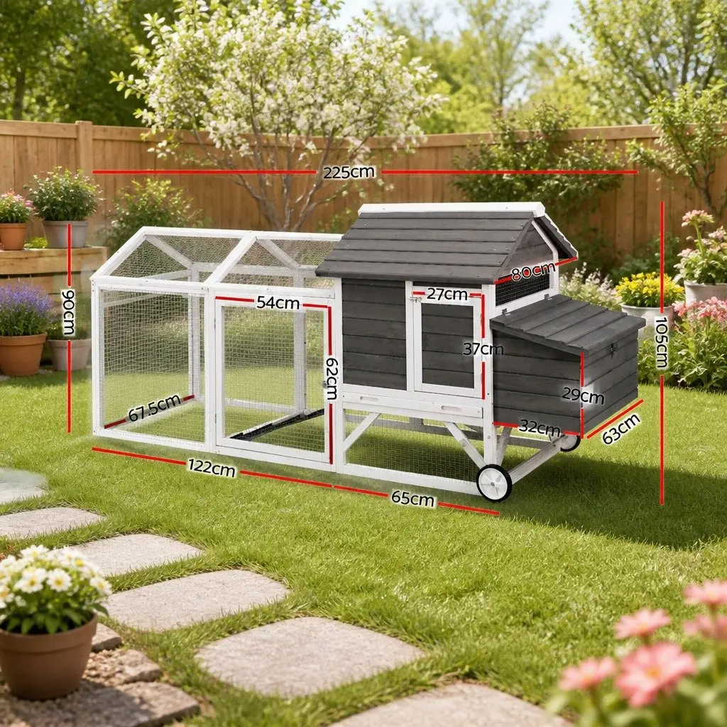 Wooden Chicken Coop Rabbit Hutch Outdoor Run Extra Large Grey and White