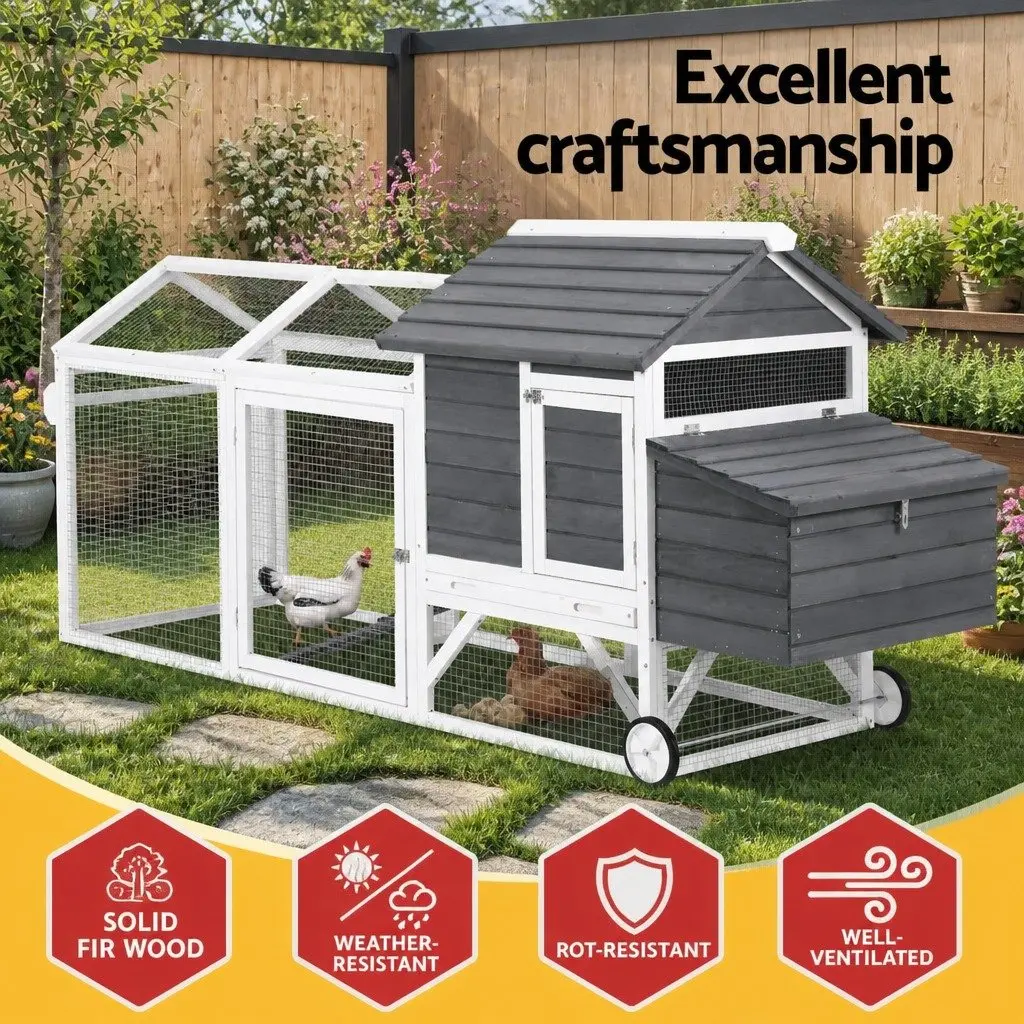 Wooden Chicken Coop Rabbit Hutch Outdoor Run Extra Large Grey and White