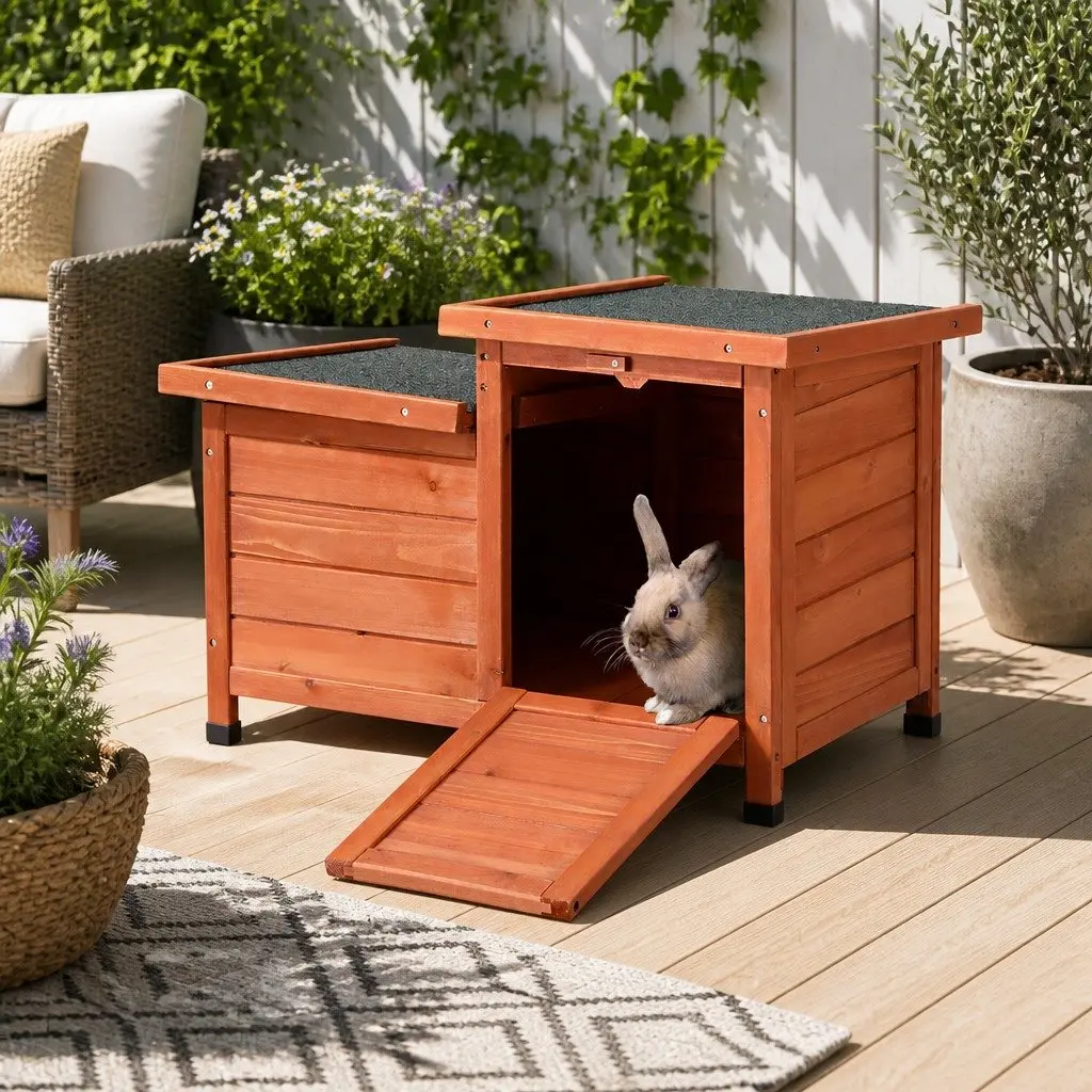 Wooden Outdoor Cat House Shelter Small Animal Hutch 70cm Brown Green