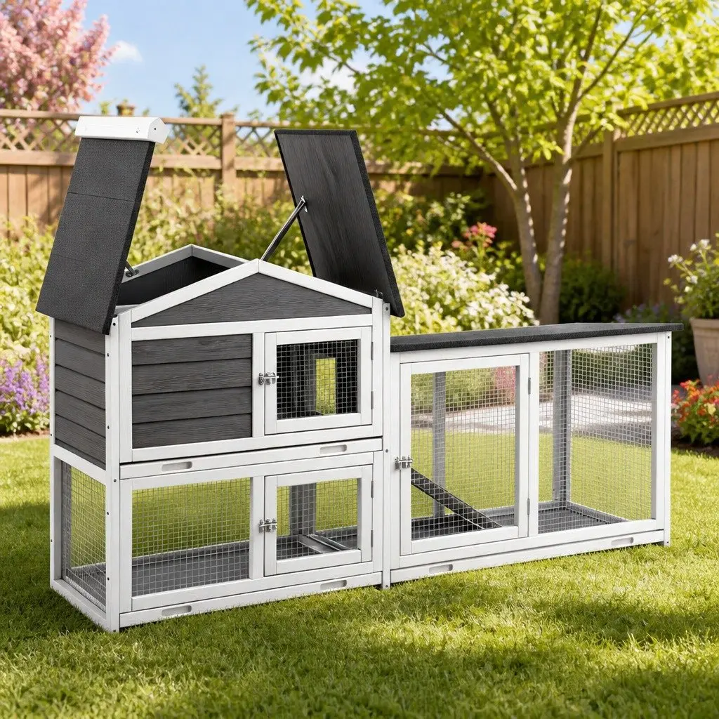 Wooden Chicken Coop and Rabbit Hutch for Safety