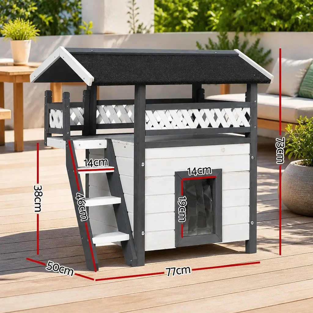 Wooden Pet Hutch Outdoor Small Animal Habitat Double Tier Condo 77cm Grey White