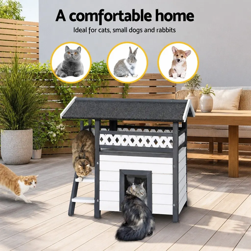 Wooden Pet Hutch Outdoor Small Animal Habitat Double Tier Condo 77cm Grey White