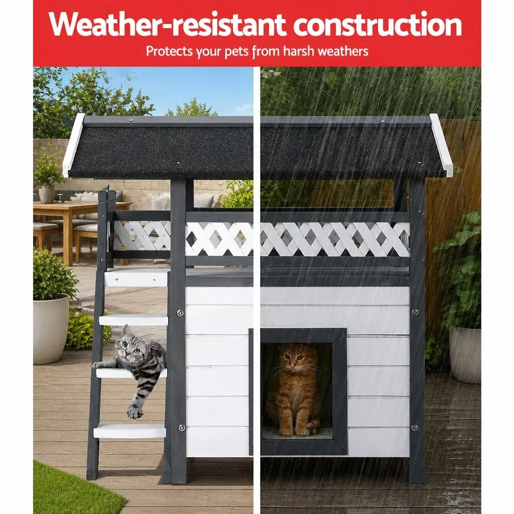 Wooden Pet Hutch Outdoor Small Animal Habitat Double Tier Condo 77cm Grey White
