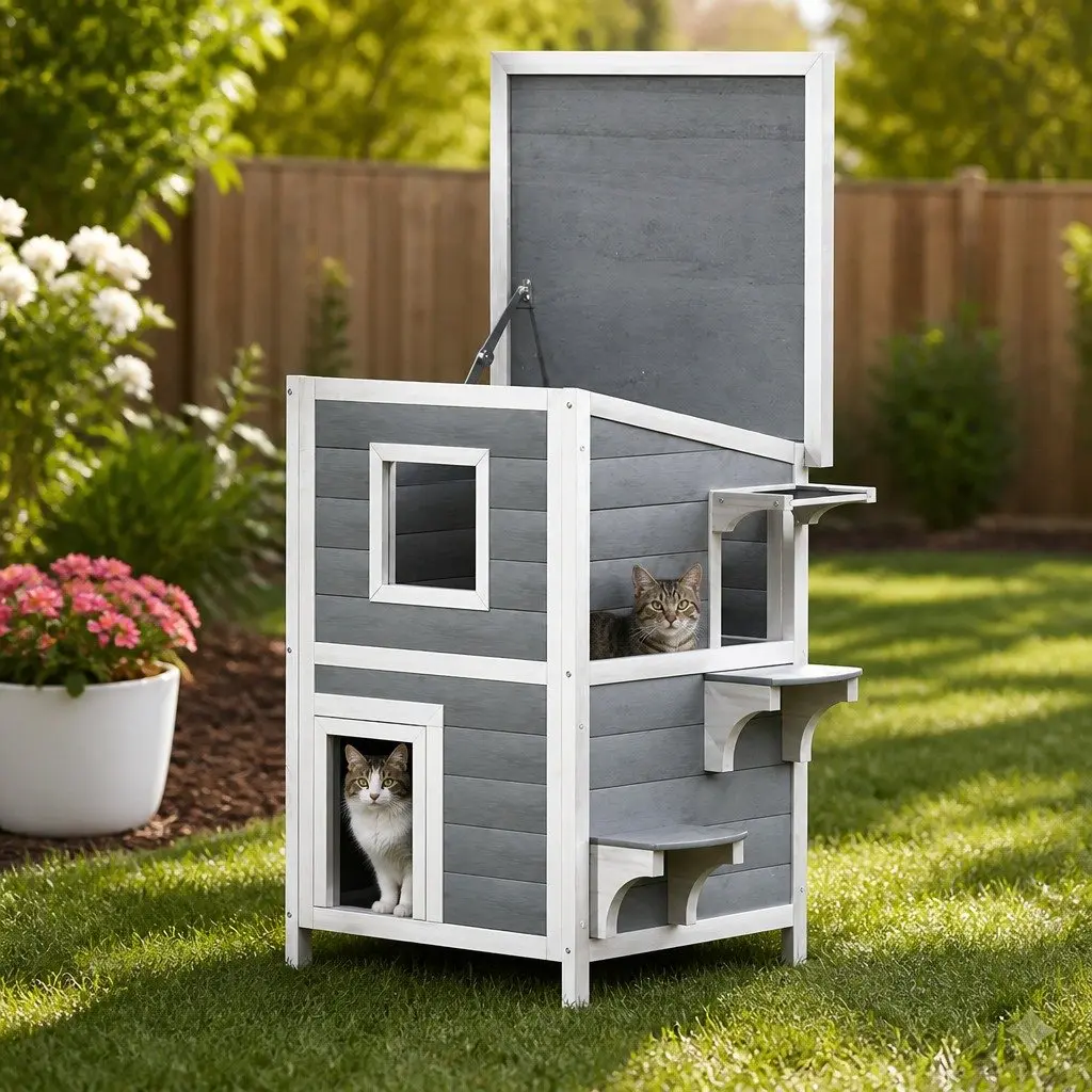 Wooden Pet Hutch Outdoor Shelter for Small Animals 56cm x 52cm x 82cm Grey and White