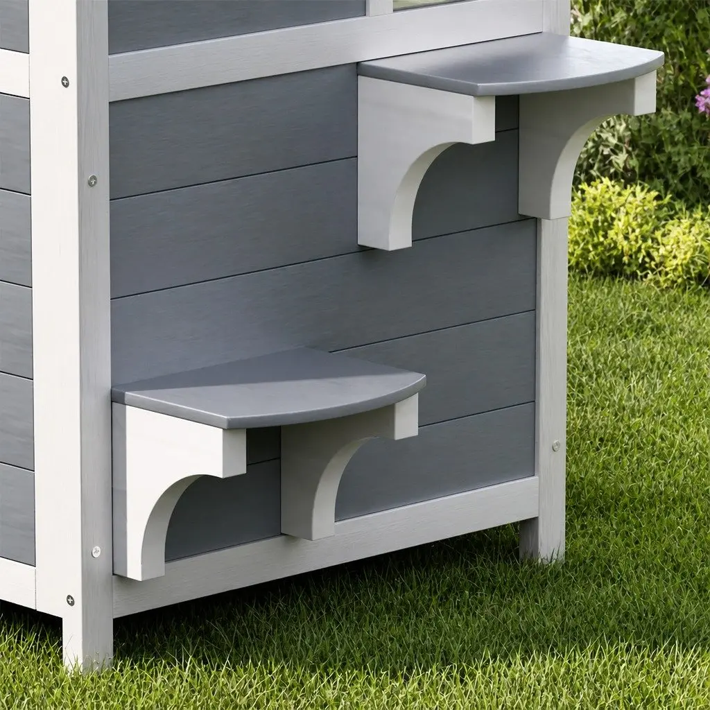 Wooden Pet Hutch Outdoor Shelter for Small Animals 56cm x 52cm x 82cm Grey and White