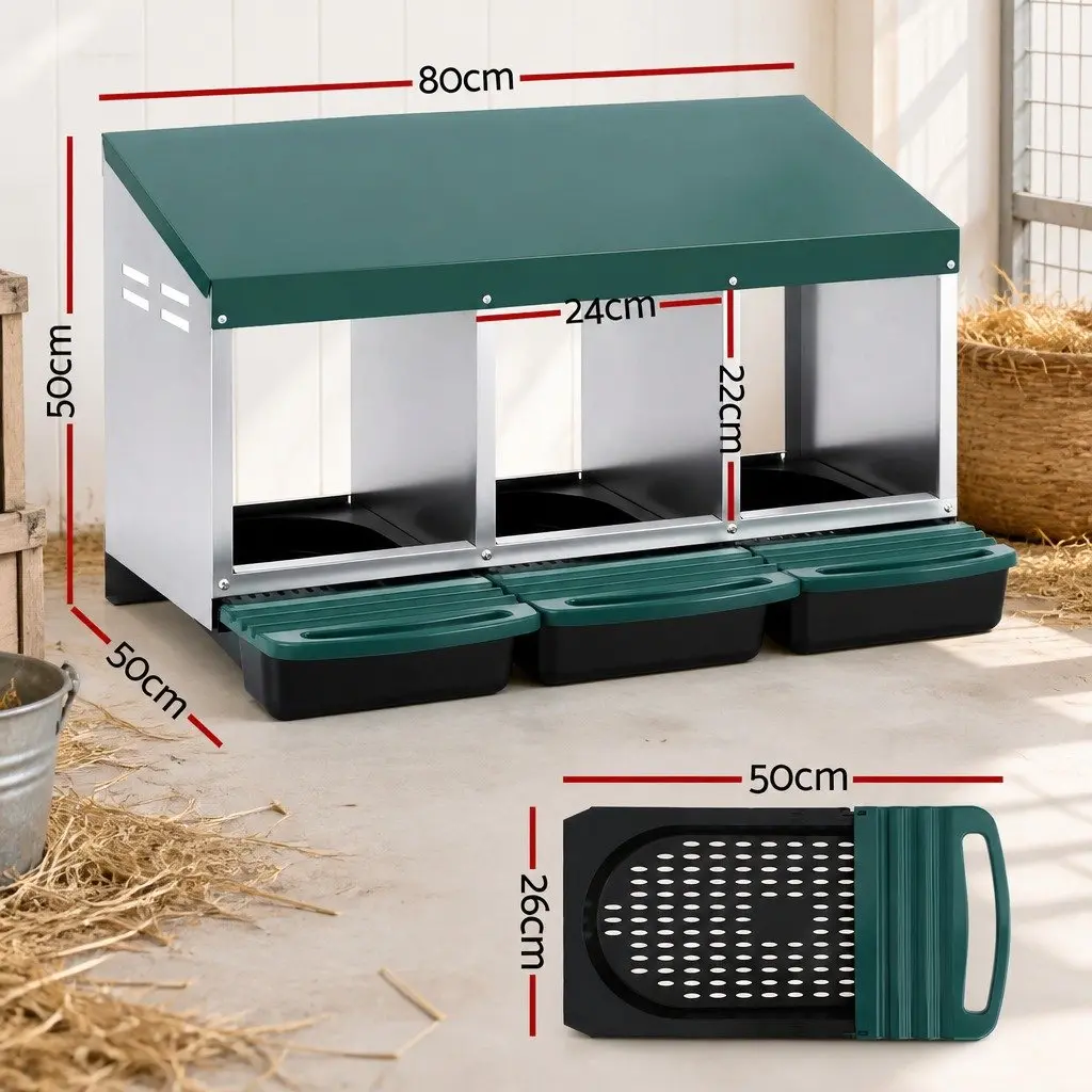 Chicken Nesting Box Roll Away 3 Holes Wall Mounted Green Galvanized