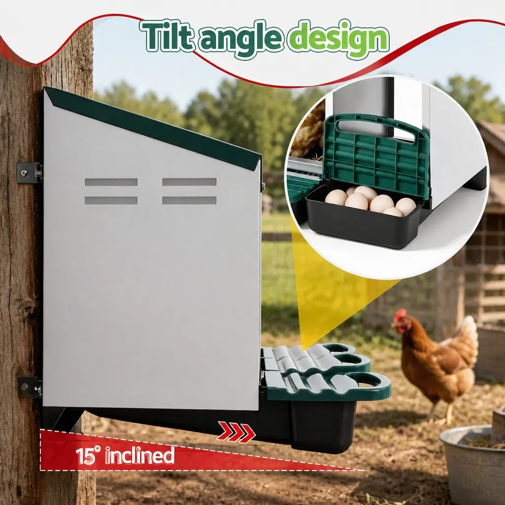 Chicken Nesting Box Roll Away 3 Holes Wall Mounted Green Galvanized