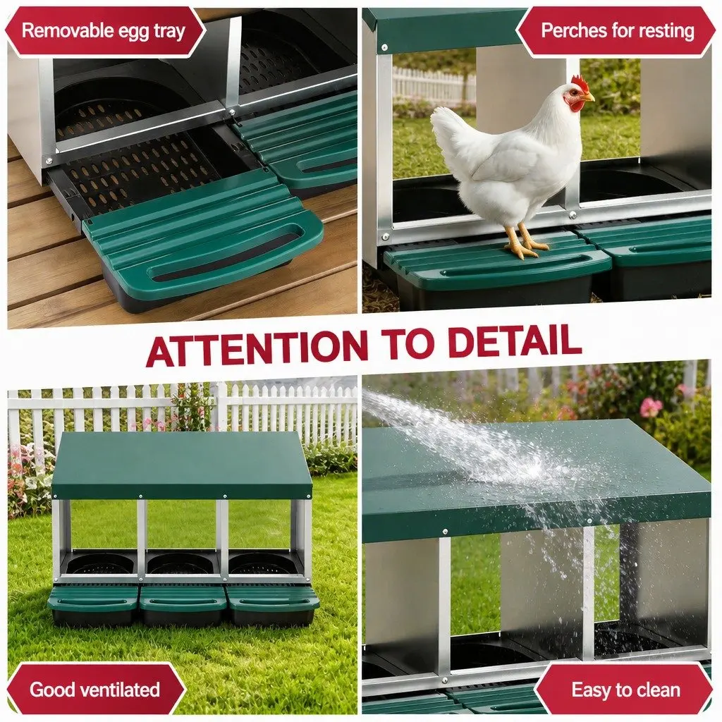 Chicken Nesting Box Roll Away 3 Holes Wall Mounted Green Galvanized