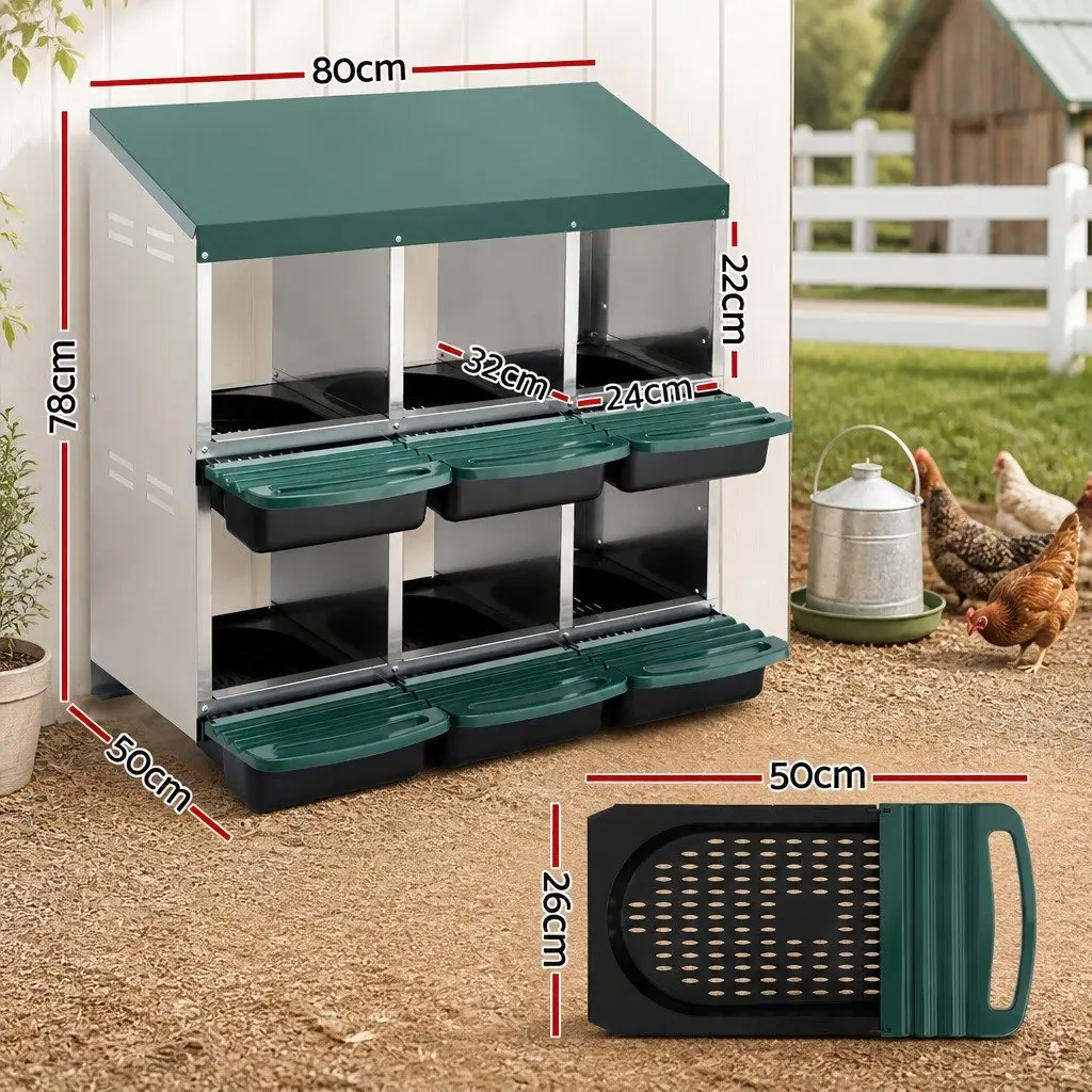 Chicken Nesting Box Automatic Egg Collection 6 Holes Wall Mounted Green