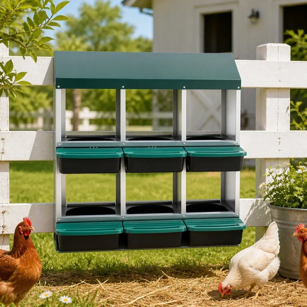 Chicken Nesting Box Automatic Egg Collection 6 Holes Wall Mounted Green