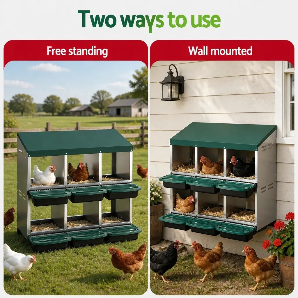 Chicken Nesting Box Automatic Egg Collection 6 Holes Wall Mounted Green