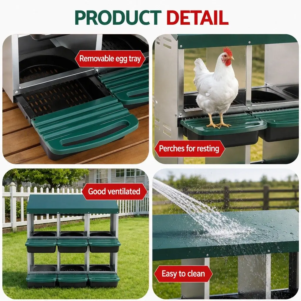 Chicken Nesting Box Automatic Egg Collection 6 Holes Wall Mounted Green