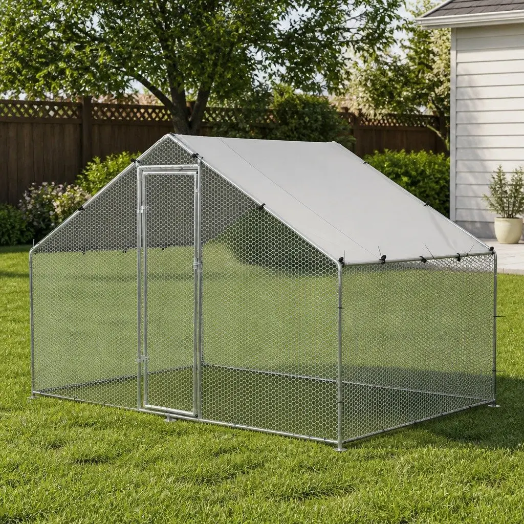 3x2x2m Silver Outdoor Chicken Coop Rabbit Hutch