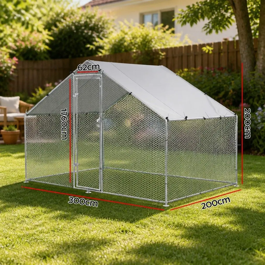 Large Outdoor Pet Enclosure Walk-in Run 3m x 2m x 2m Silver
