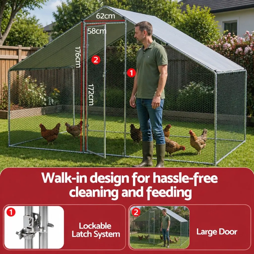Large Outdoor Pet Enclosure Walk-in Run 3m x 2m x 2m Silver