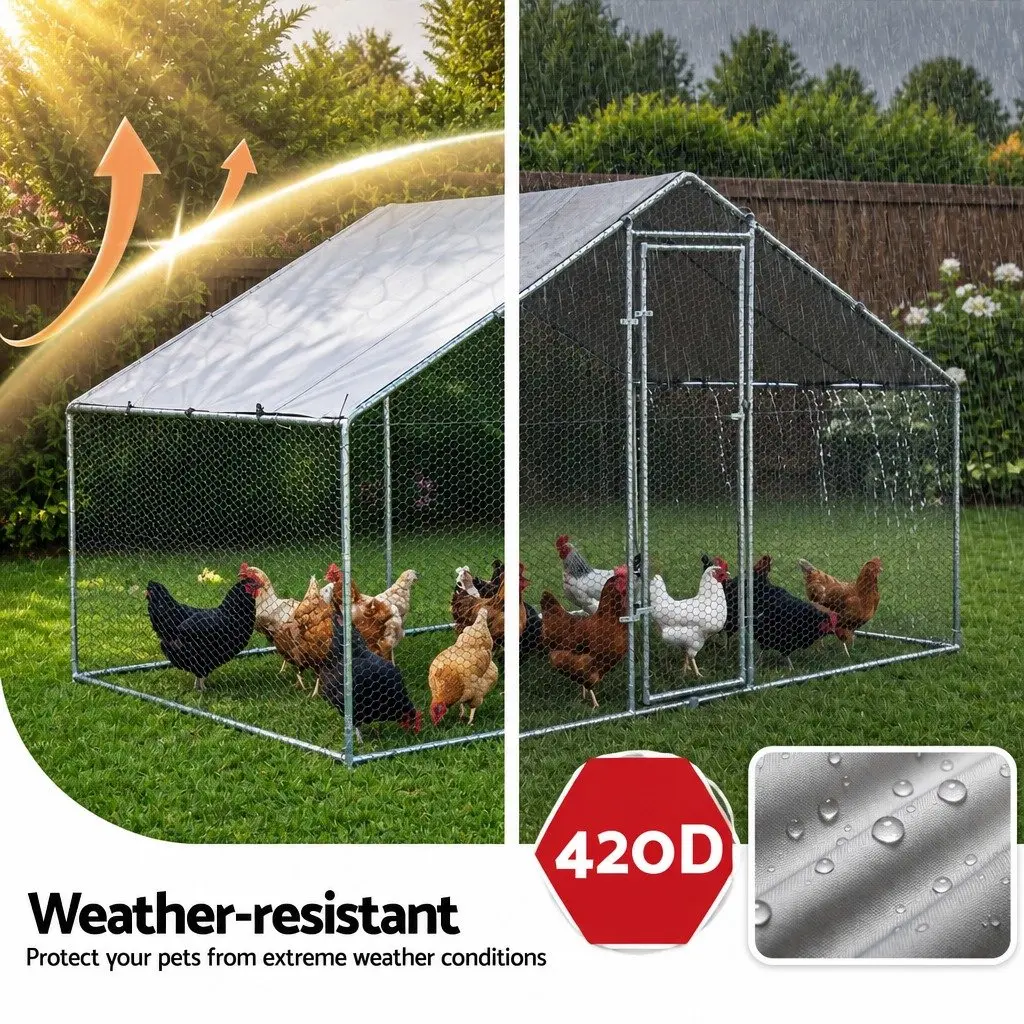 Large Outdoor Pet Enclosure Walk-in Run 3m x 2m x 2m Silver