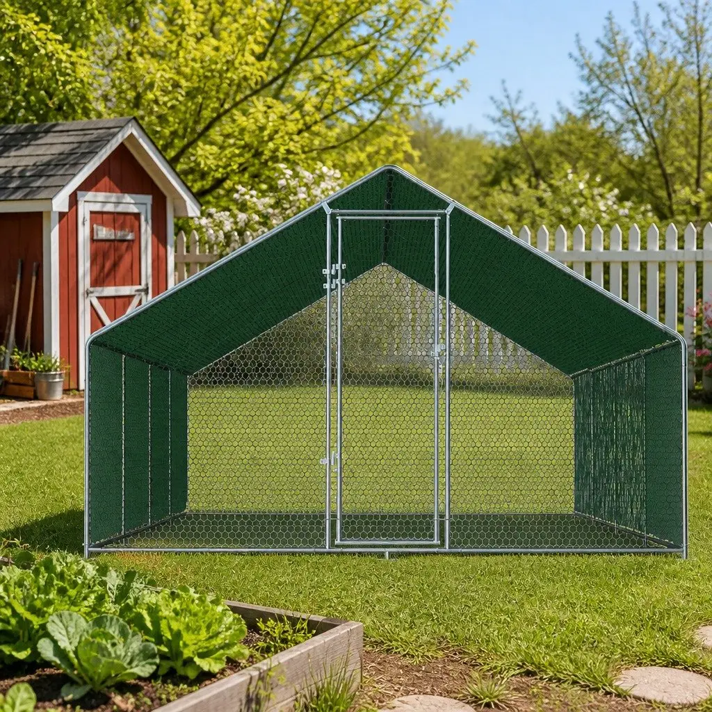 Chicken Coop Cage Spacious Poultry Housing 3x8x2m Galvanised Steel Silver