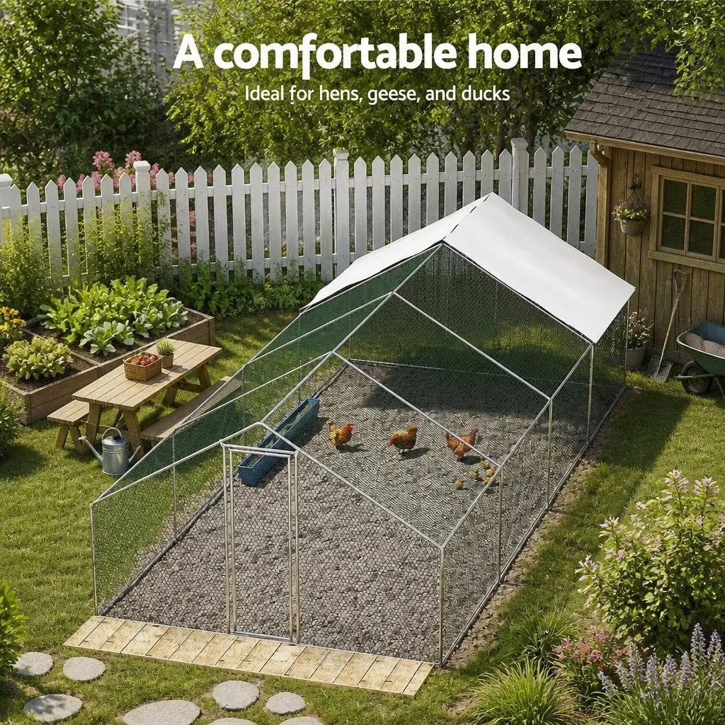 Chicken Coop Cage Spacious Poultry Housing 3x8x2m Galvanised Steel Silver