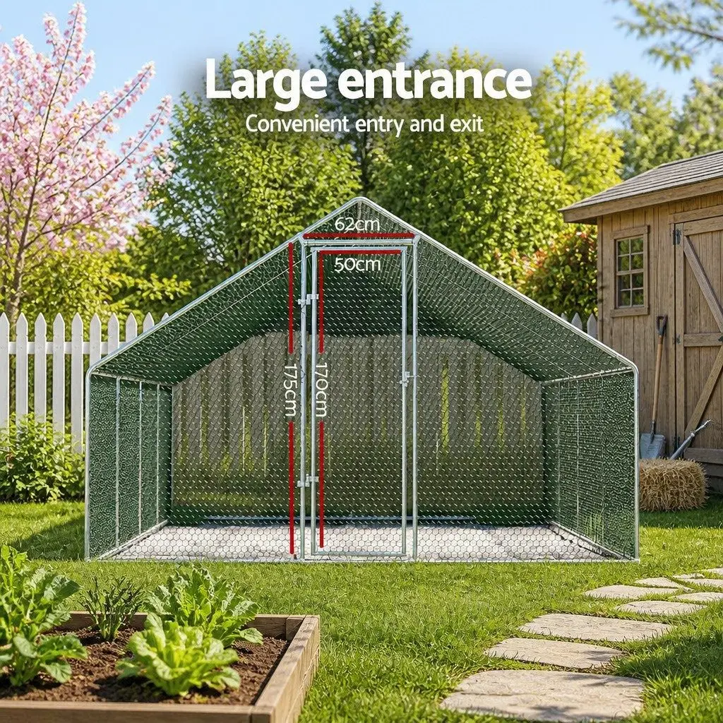 Chicken Coop Cage Spacious Poultry Housing 3x8x2m Galvanised Steel Silver