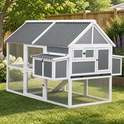 Chicken Coop Large Outdoor Rabbit Hutch Chook House Run Grey White Wooden