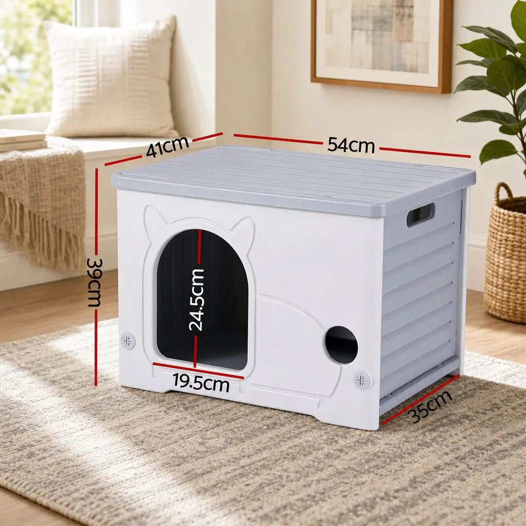Cat House Enclosed Shelter Stackable Bench Box Pet Carrier Indoor Outdoor Grey 54cm x 41cm x 39cm
