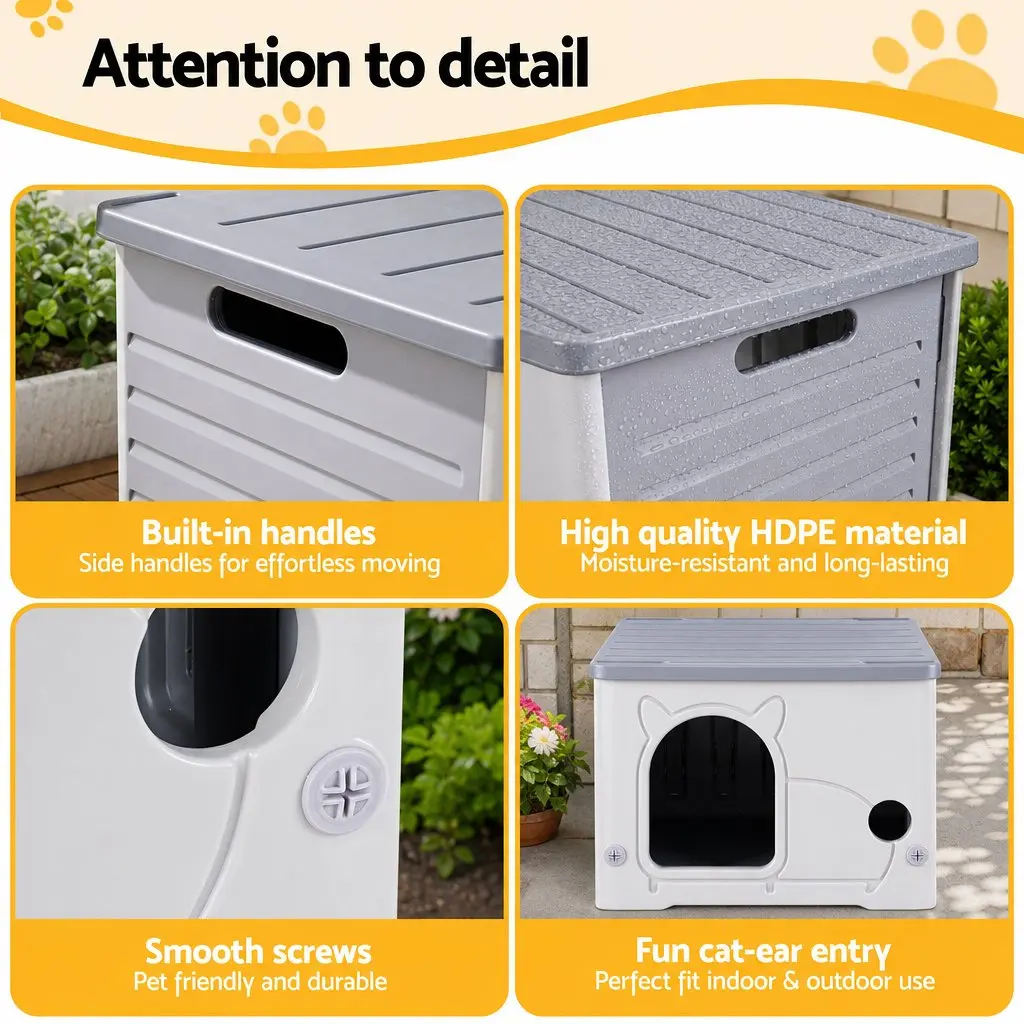 Cat House Enclosed Shelter Stackable Bench Box Pet Carrier Indoor Outdoor Grey 54cm x 41cm x 39cm