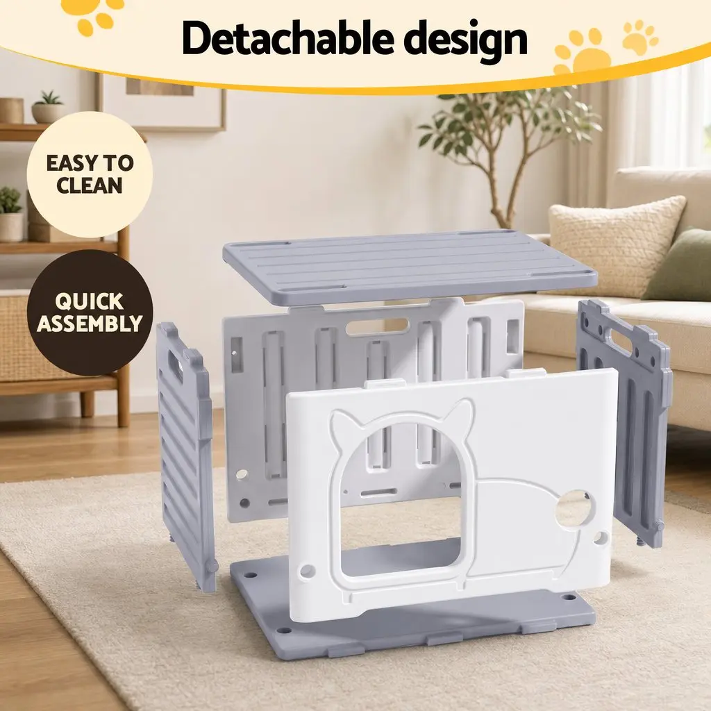 Cat House Enclosed Shelter Stackable Bench Box Pet Carrier Indoor Outdoor Grey 54cm x 41cm x 39cm
