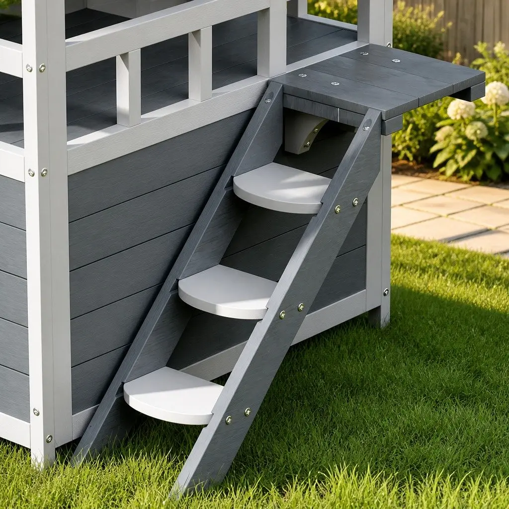 Wooden Cat House Small Animal Shelter 72cm Grey White