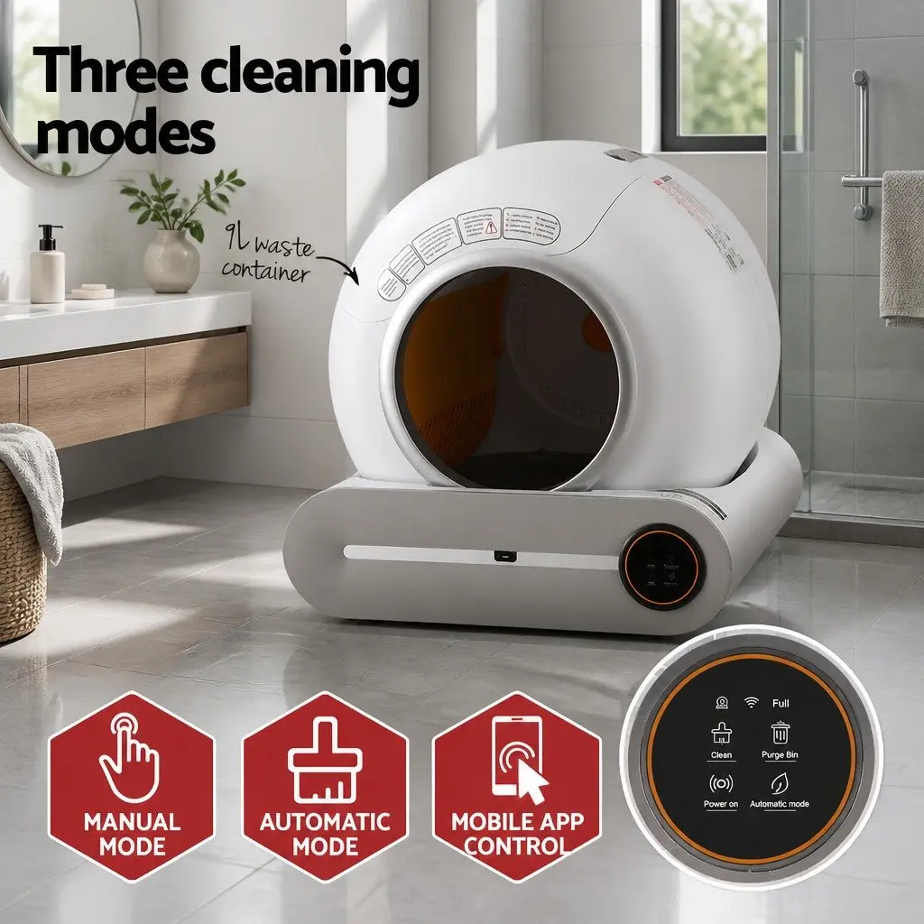 Automatic Cat Litter Box Smart App Control Large 9L Waste Capacity White