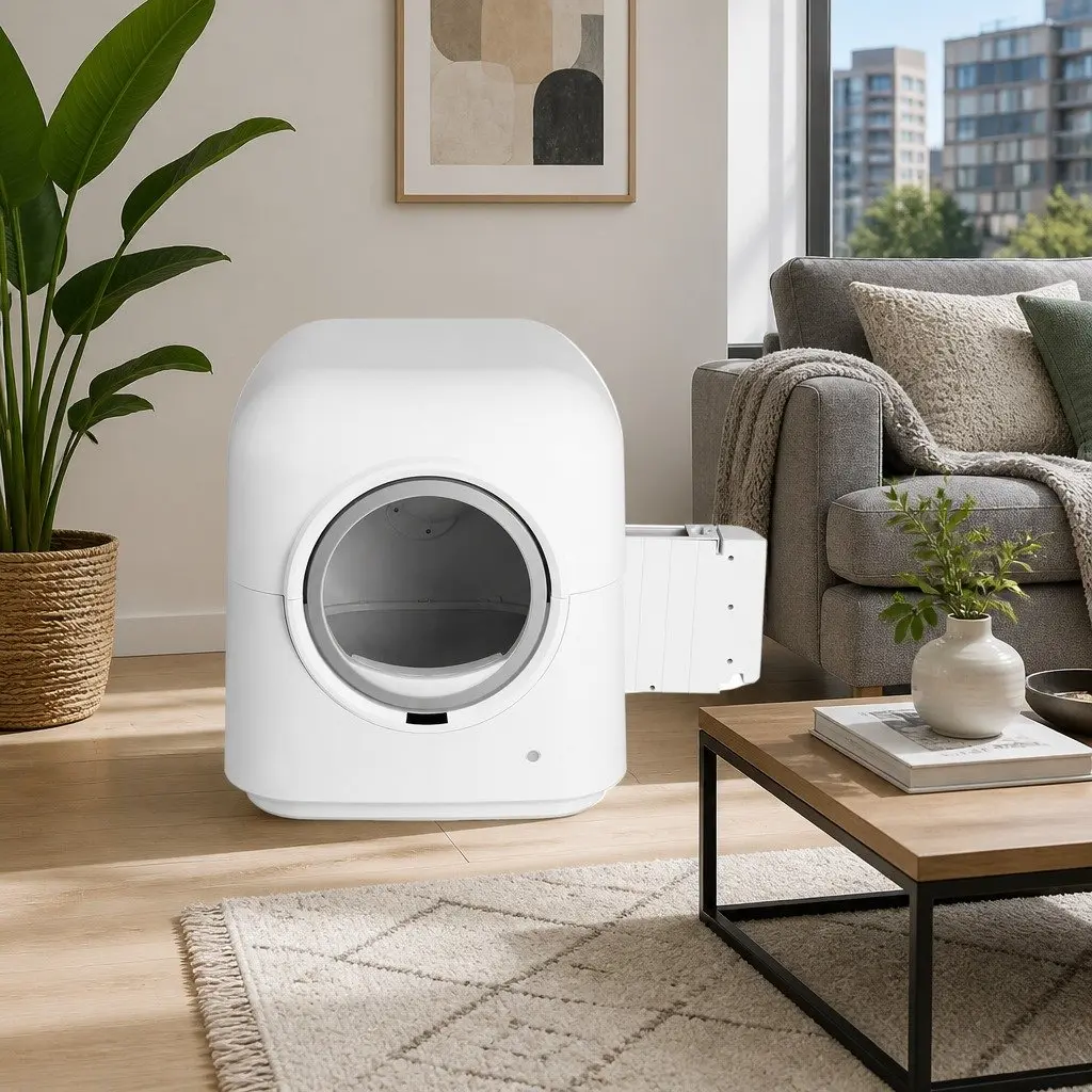 Automatic Cat Litter Box Self-Cleaning Large White Kitty Toilet App Control