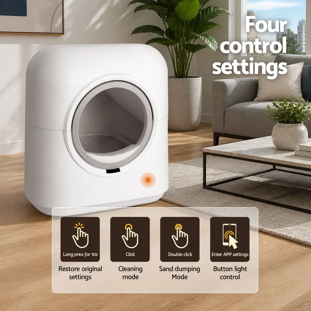 Automatic Cat Litter Box Self-Cleaning Large White Kitty Toilet App Control