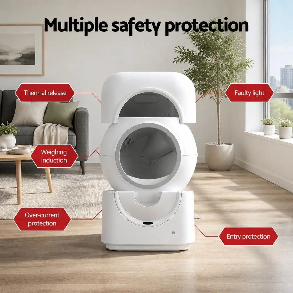 Automatic Cat Litter Box Self-Cleaning Large White Kitty Toilet App Control