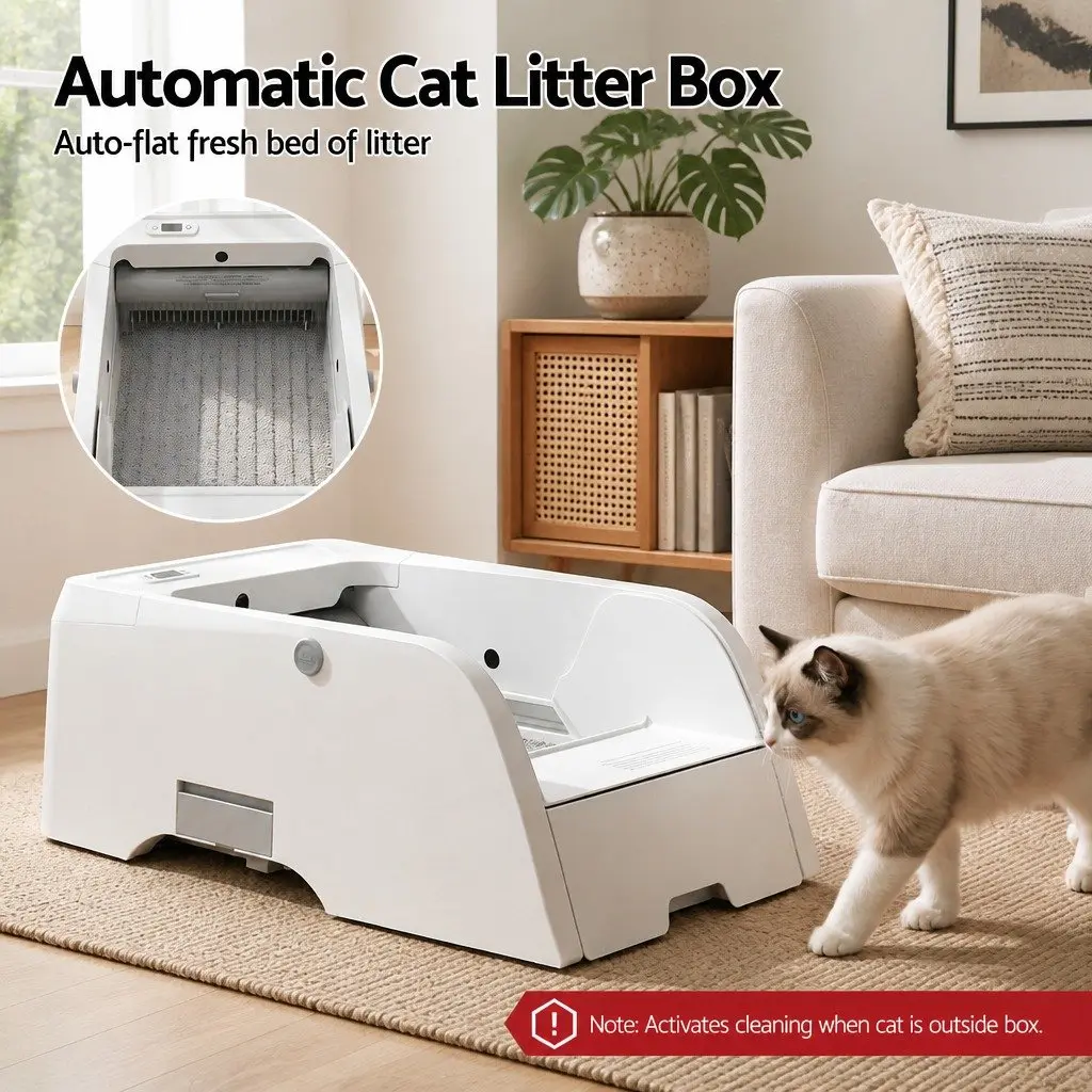 Automatic Cat Litter Box Smart Self-Cleaning Pet Toilet App Control White 5L