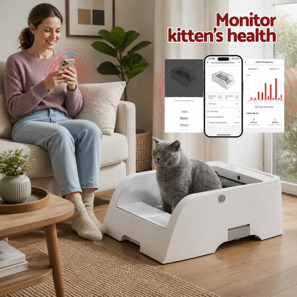 Automatic Cat Litter Box Smart Self-Cleaning Pet Toilet App Control White 5L