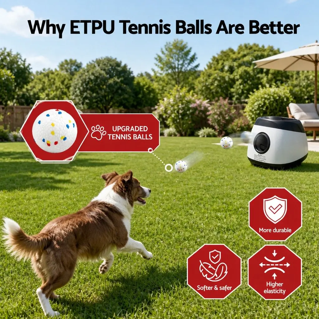 Dog Ball Launcher Thrower Automatic Interactive Toy 6 ETPU Balls 14m 18m 22m