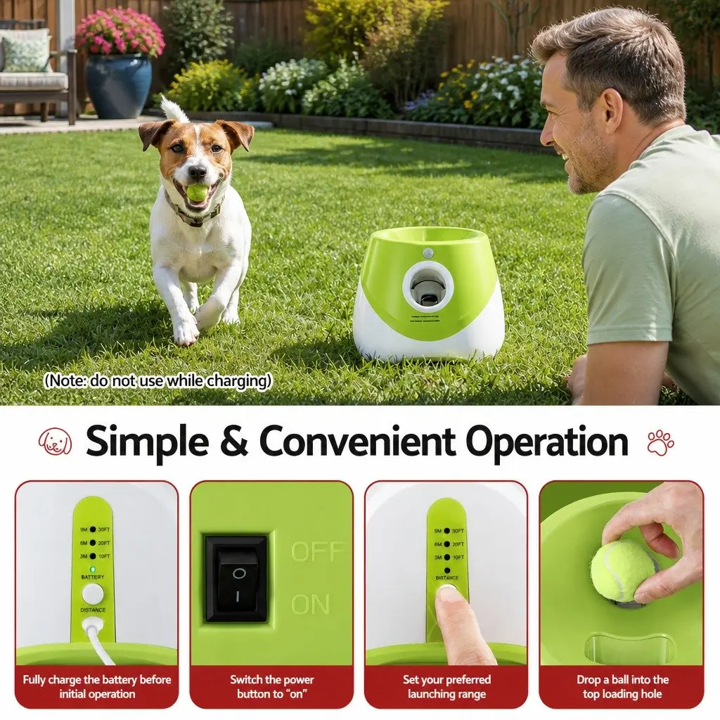 Dog Ball Launcher Thrower Automatic Interactive Toy 3 Distance Settings 6