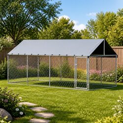 Large Heavy Duty Dog Kennel Outdoor Enclosure Silver 2M x 4M