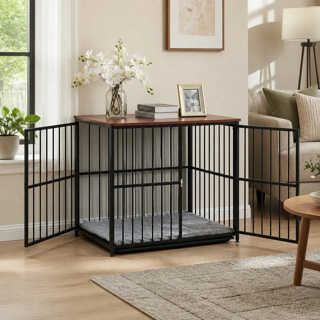 Large Dog Crate Furniture 93cm Wooden Pet Cage Playpen Side Table Black