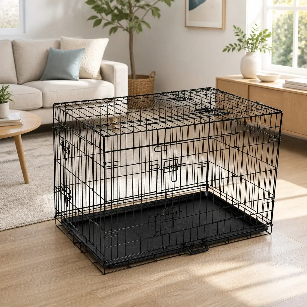 Black 36 Inch Dog Cage with Cleaning Tray