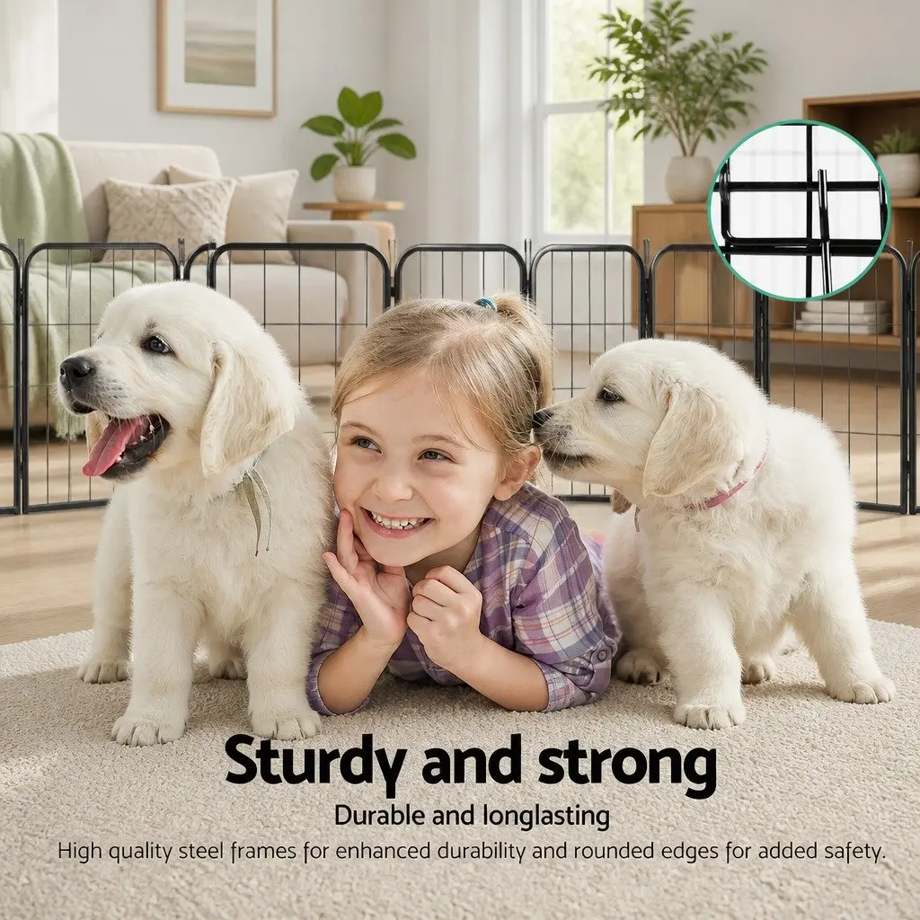 8 Panel Pet Playpen Dog Exercise Fence 30" Black Foldable Indoor Outdoor Pen
