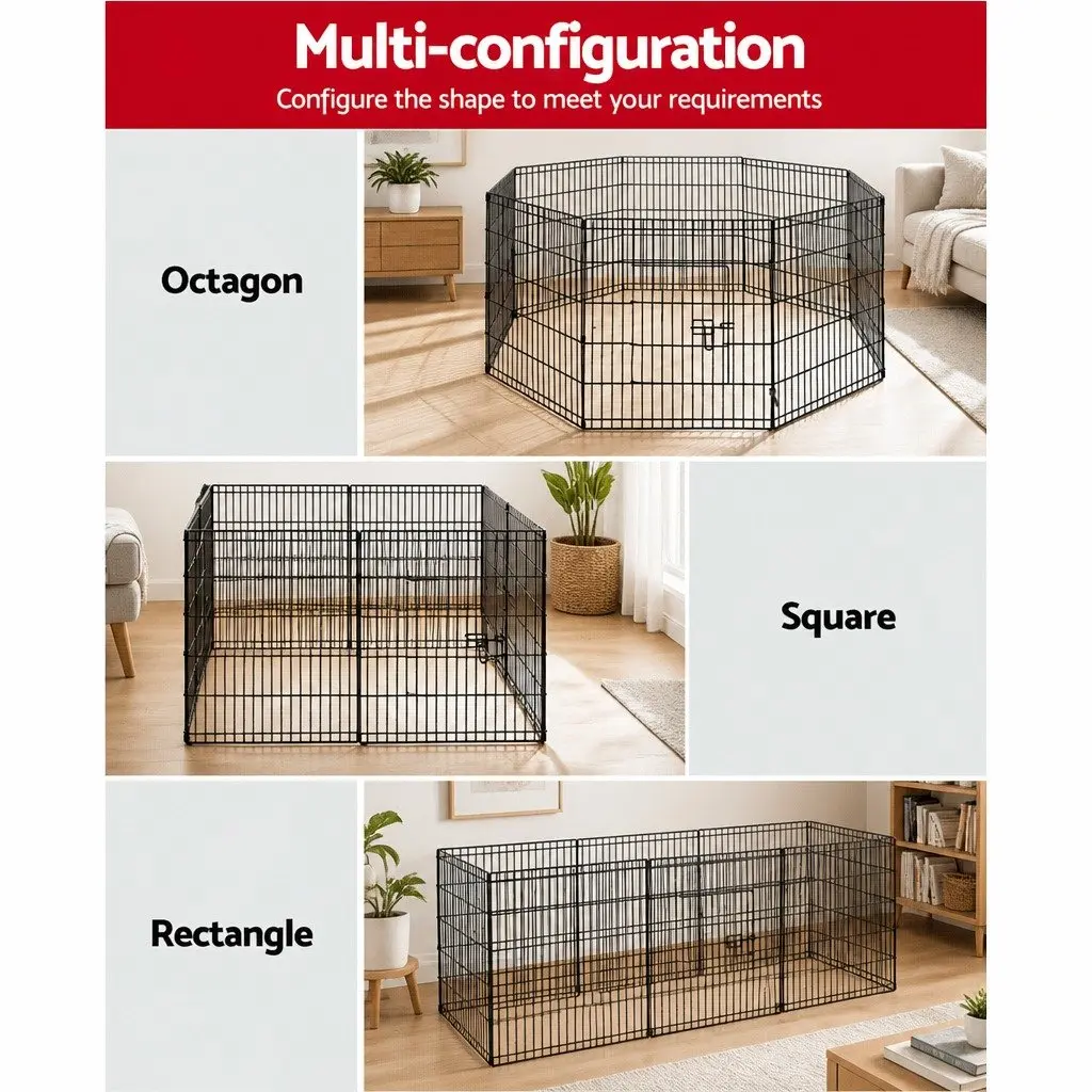 8 Panel Pet Playpen Dog Exercise Fence 30" Black Foldable Indoor Outdoor Pen