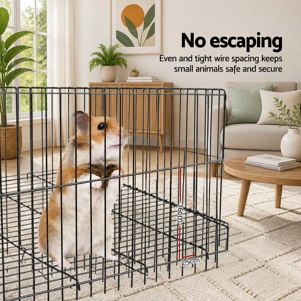 Rabbit Cage Hutch Multi-Level Small Animal Habitat 142cm Height Black